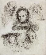 Rembrandt, Studies of the Head of Saskia and Others